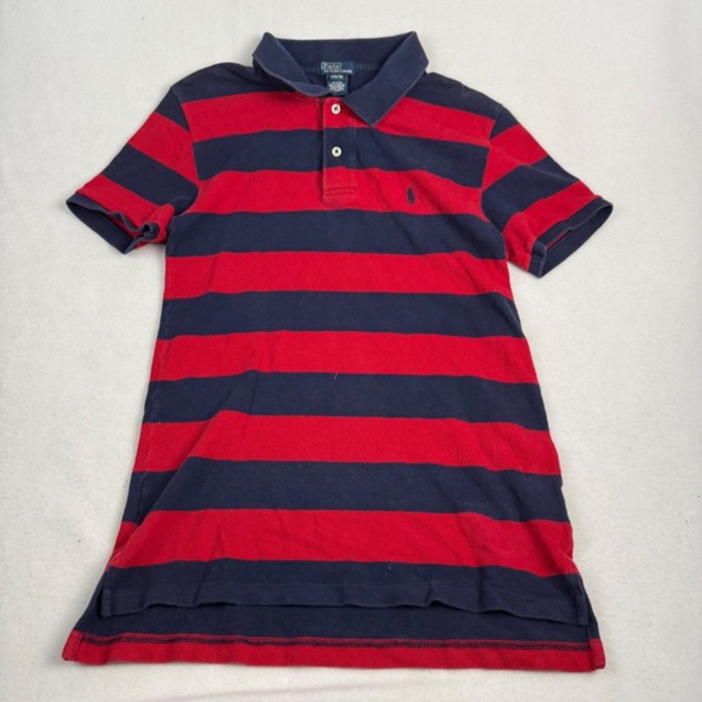 Polo Ralph Lauren Kids L 16/18 Striped Polo Shirt Navy Red Short Sleeve Cotton